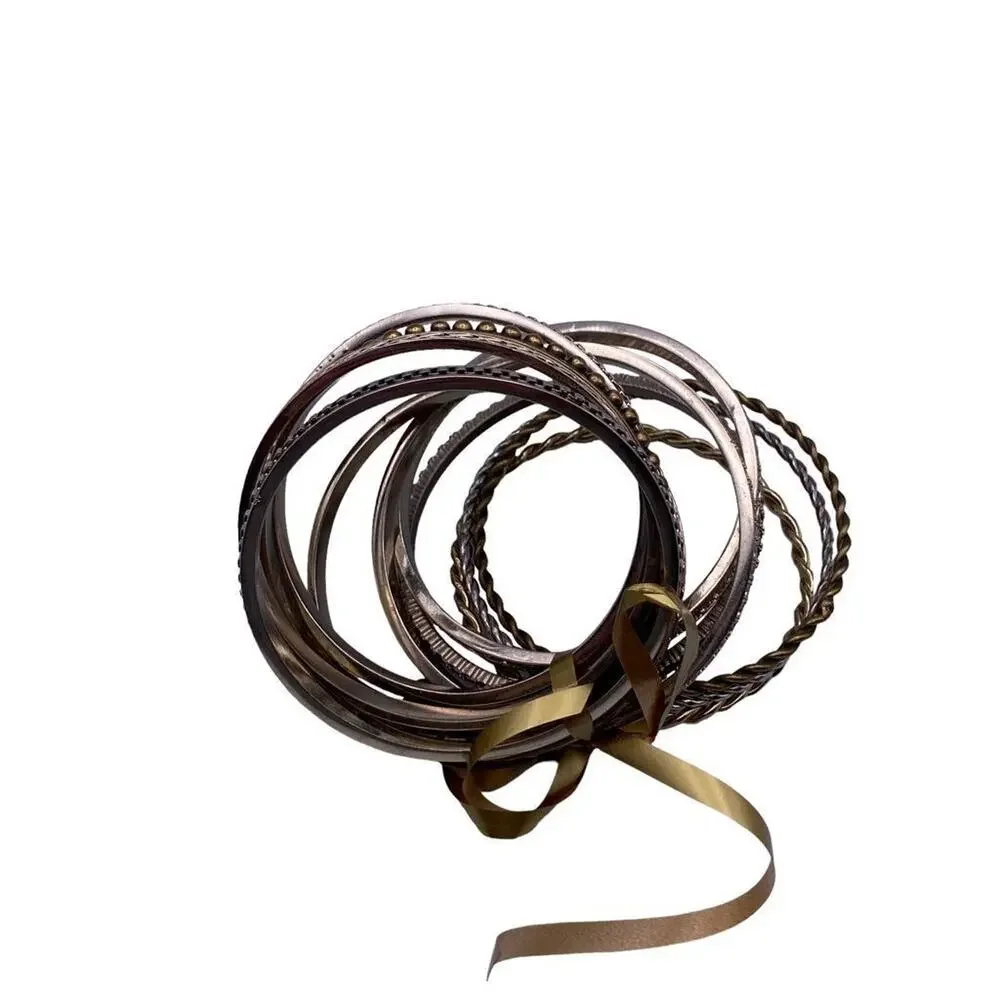 Set of 11 Mixed Goldtone and Silvertone Metal Bangle Bracelets 2.5